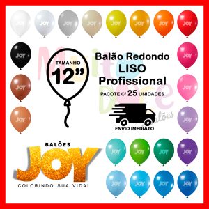Balão Liso 12 Polegadas – 25 unidades – Bexiga de Látex – Joy