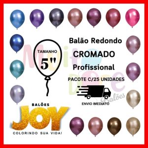 Balão Cromado 5 Polegadas – 25 unidades – Bexiga de Látex – Joy