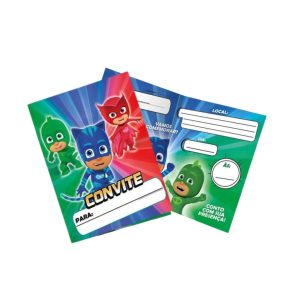 Convite de Aniversário Pj Masks - 8 Unidades